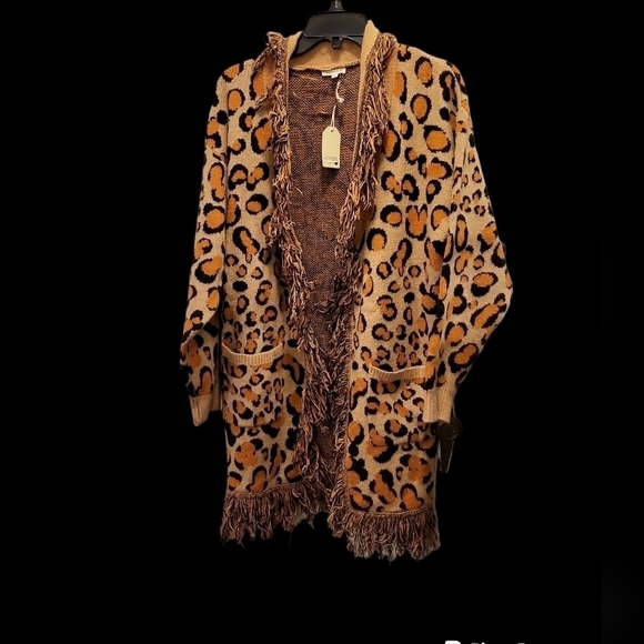 NWT Jodifl Med Cheetah print cardigan long oversized fringe - Picture 6 of 16